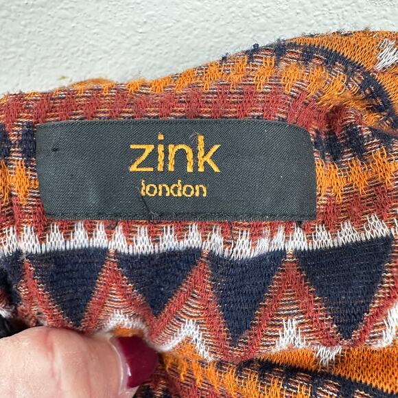 Zink London Dress Aztec Print Long Sleeve Rust Orange Small Stripes Western - Picture 9 of 12